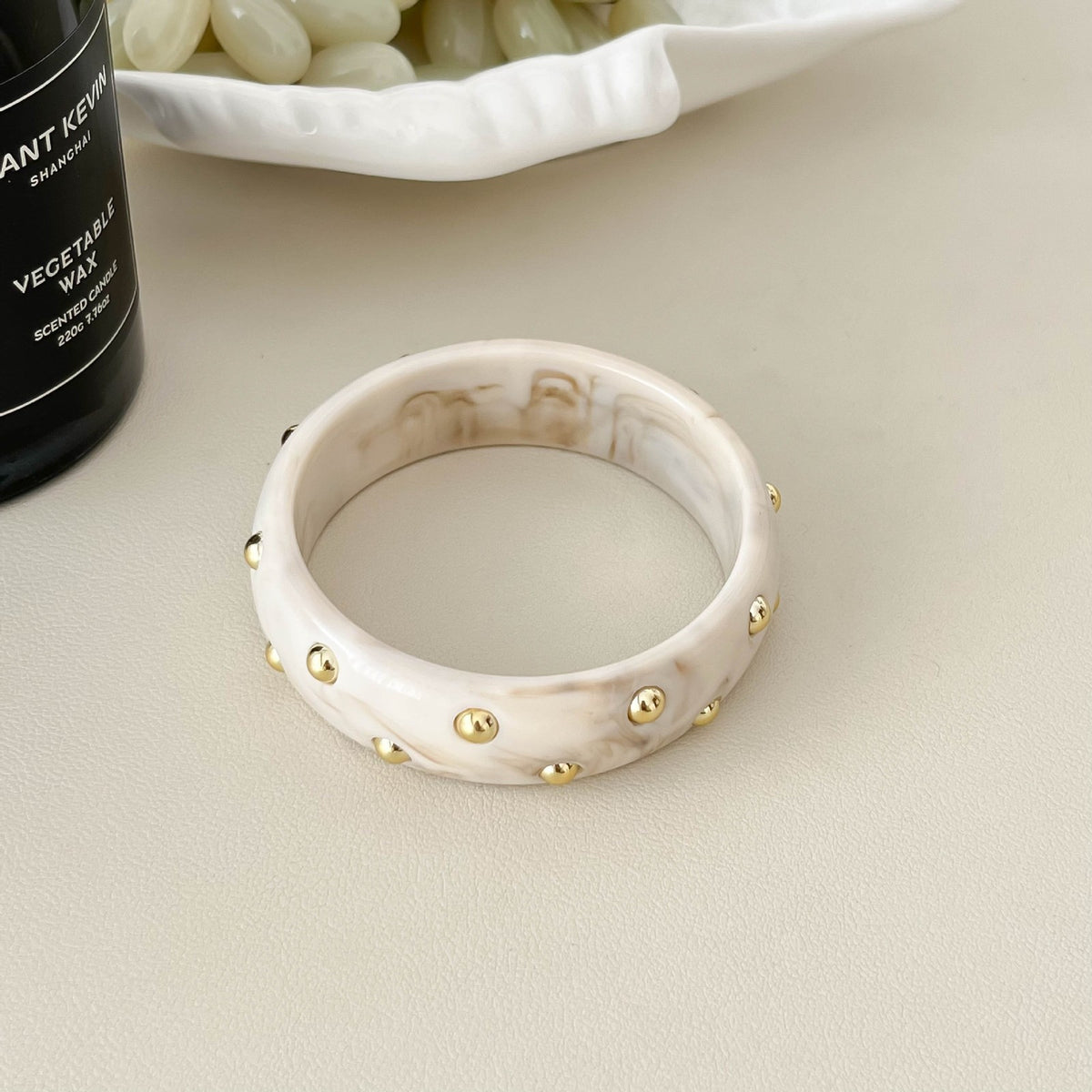 18k Boho Studded Resin Bangle Set