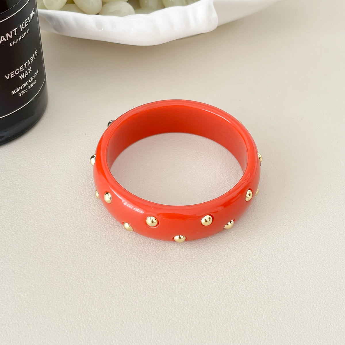 18k Boho Studded Resin Bangle Set
