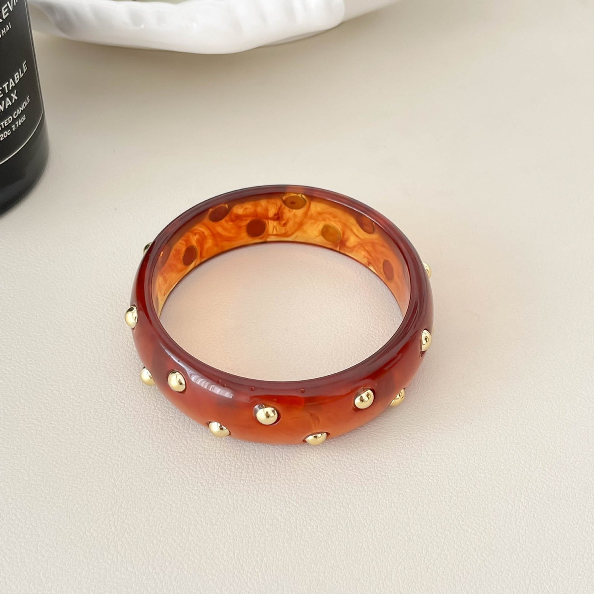 18k Boho Studded Resin Bangle Set