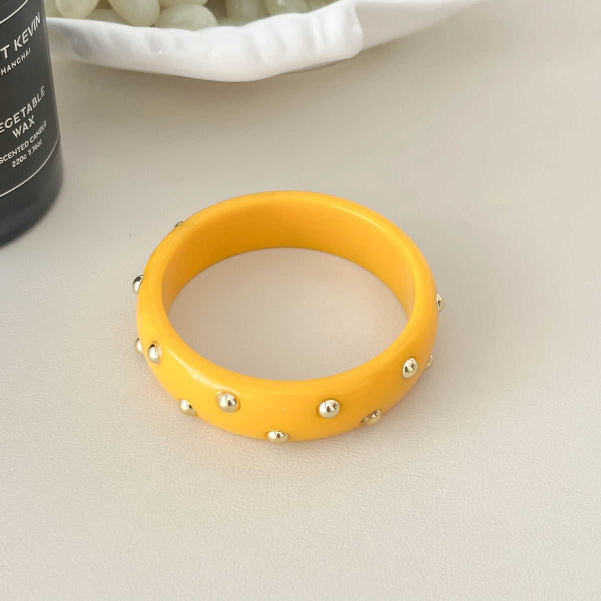 18k Boho Studded Resin Bangle Set
