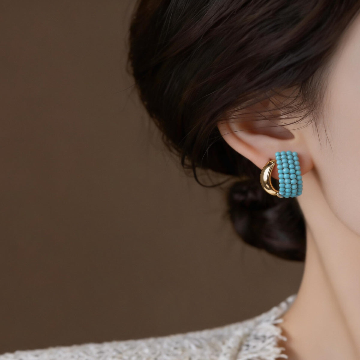 Classy Turquoise Bead C-Hoop Earrings
