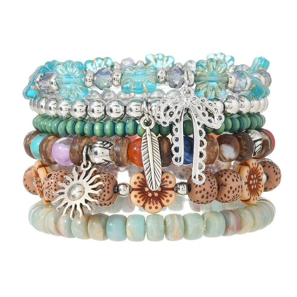 6pc Boho Beaded Stacked Bracelet Set