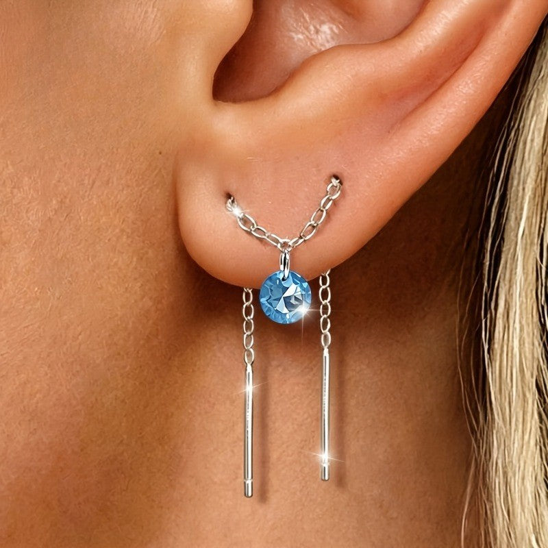 Elegant Blue Zircon Tassel Earrings