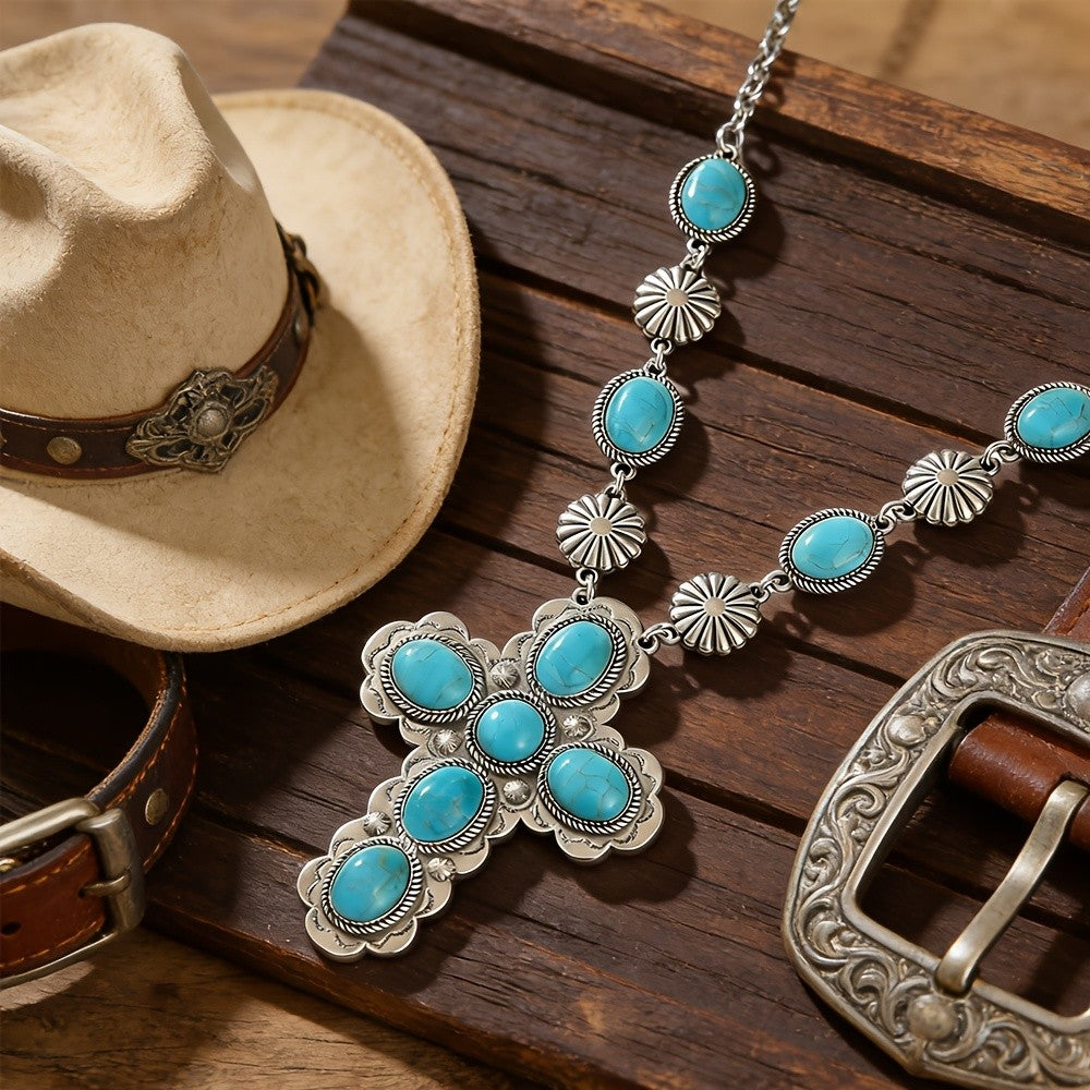 Boho Turquoise Cross Necklace