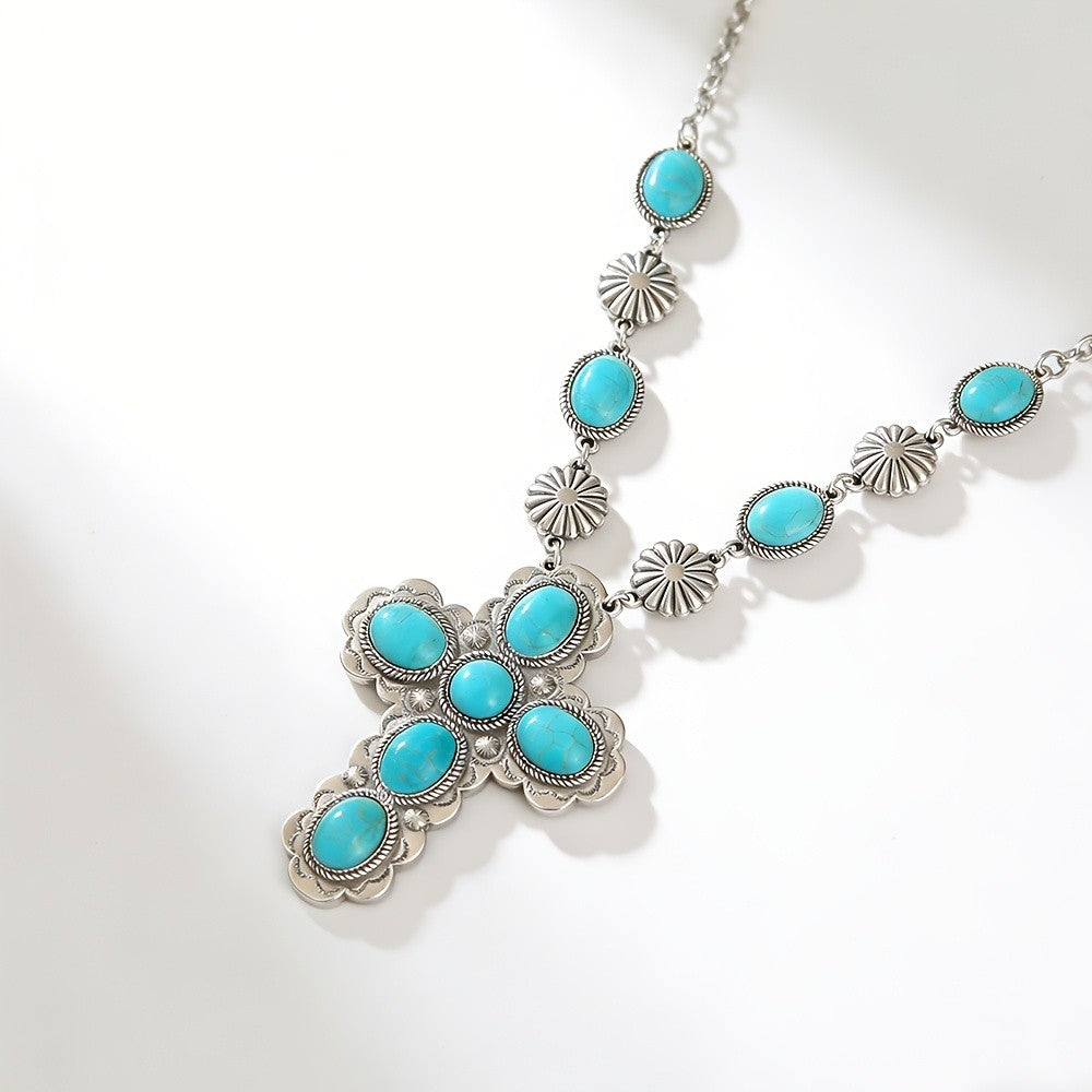Boho Turquoise Cross Necklace