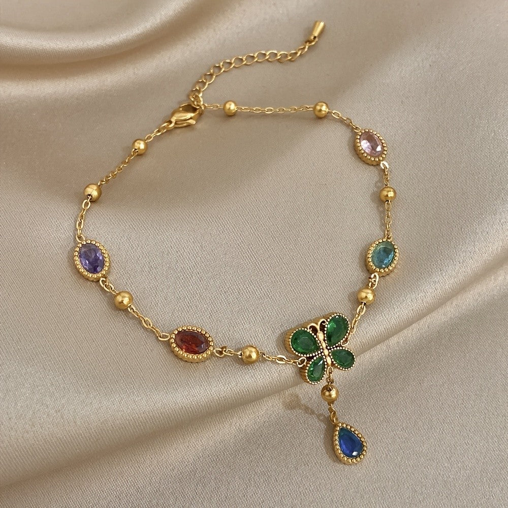 18k Elegant Multicolor Clover Anklet