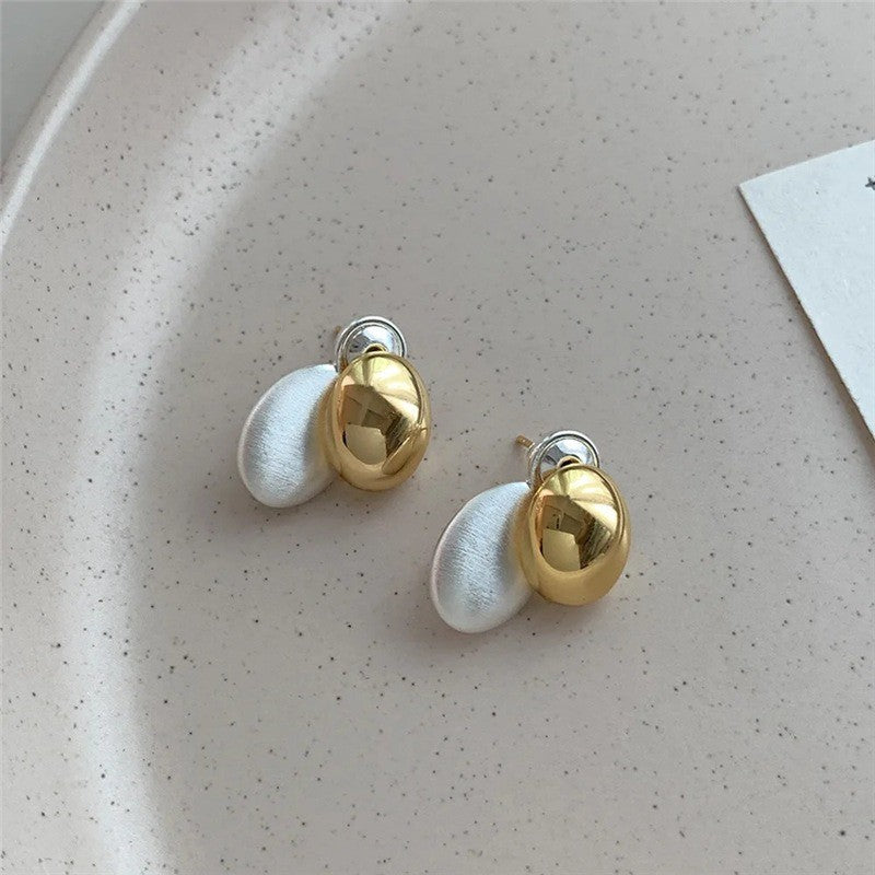 Classy Two-Tone Bean Stud Earrings