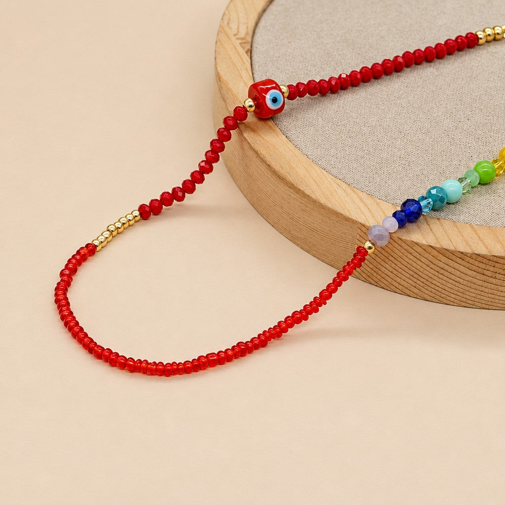 Boho Rainbow Bead Evil Eye Necklace