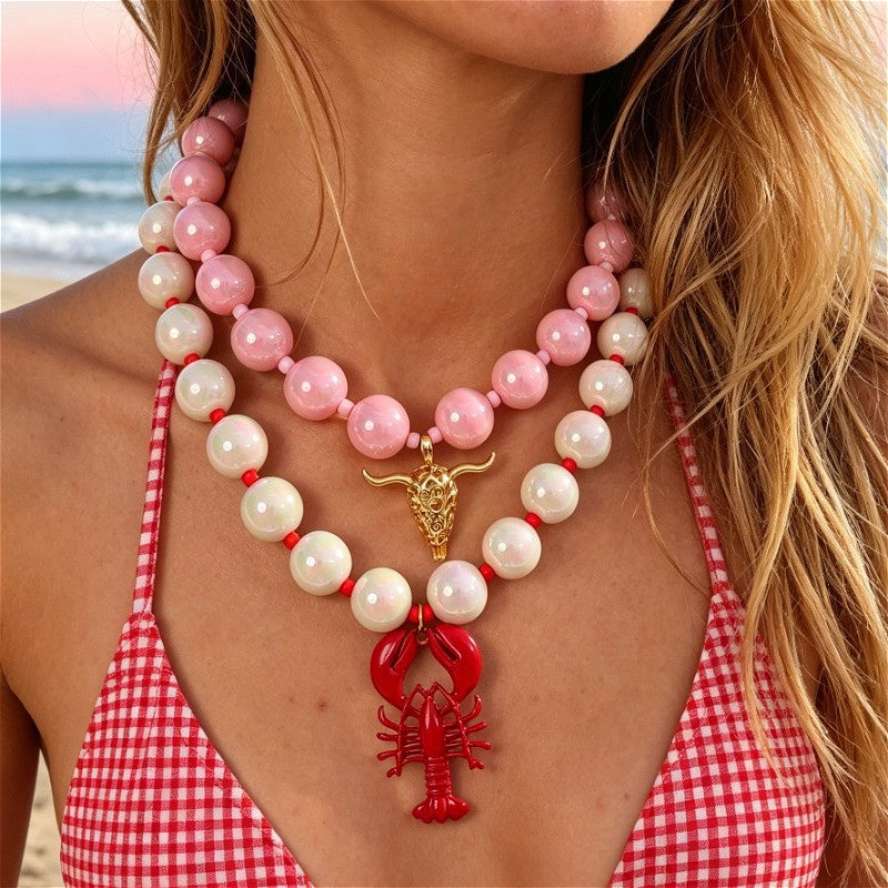 18k Boho Pink Pearl Lobster Necklace