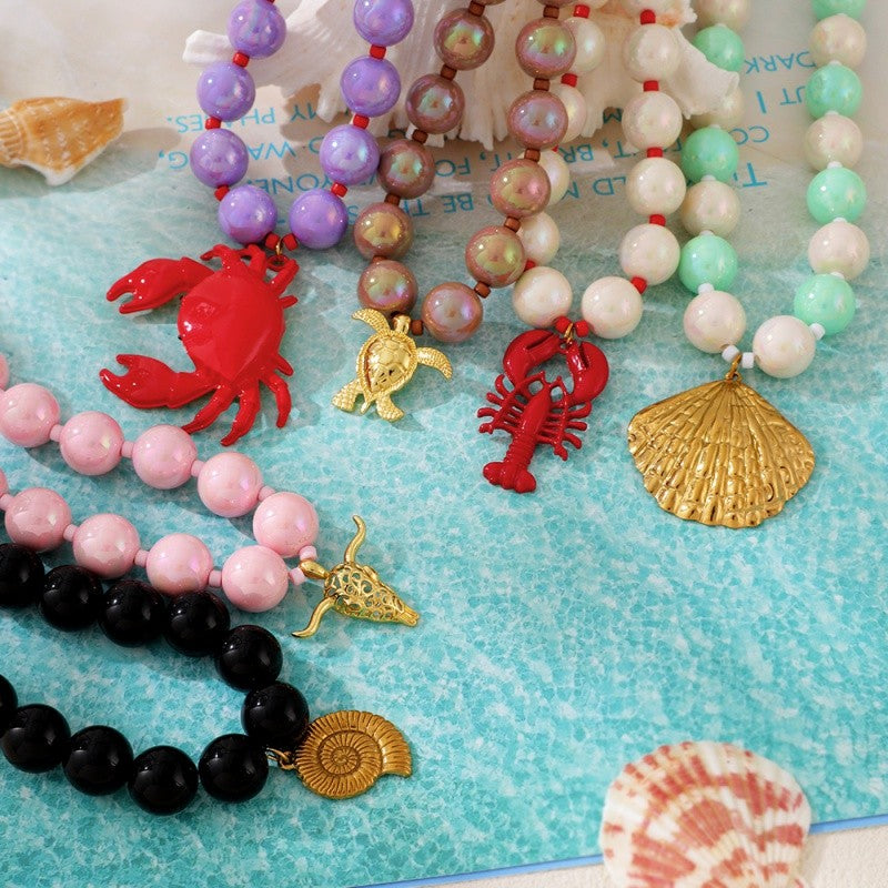 18k Boho Pink Pearl Lobster Necklace