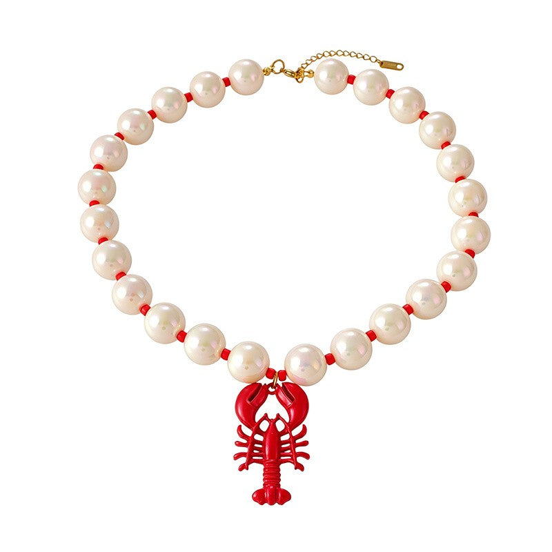 18k Boho Pink Pearl Lobster Necklace