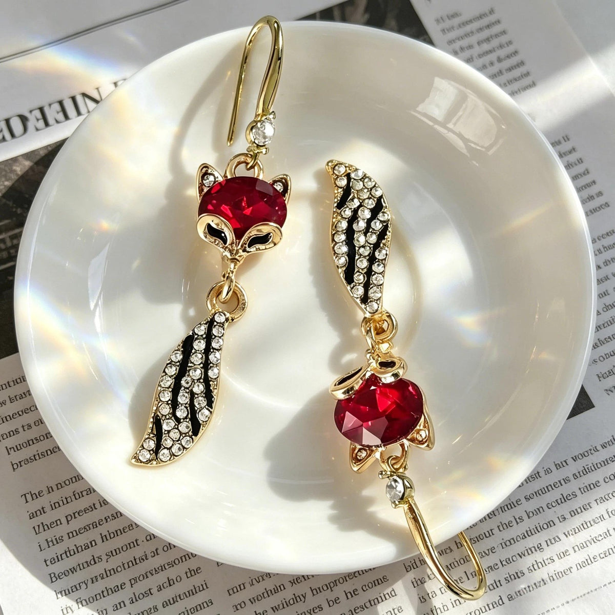 Cute Ruby Red Fox Dangle Earrings