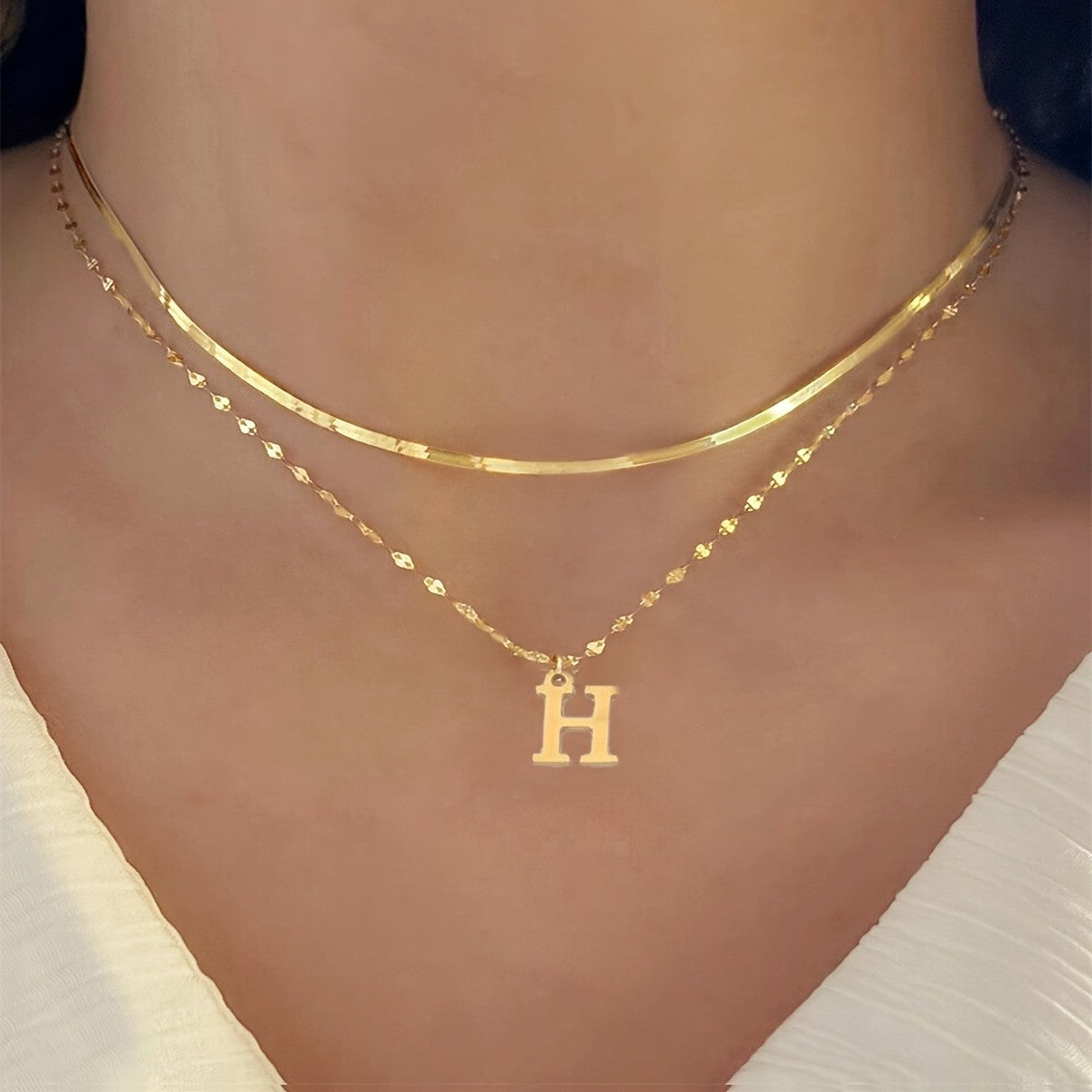 Dainty Layered Initial Letter Necklace