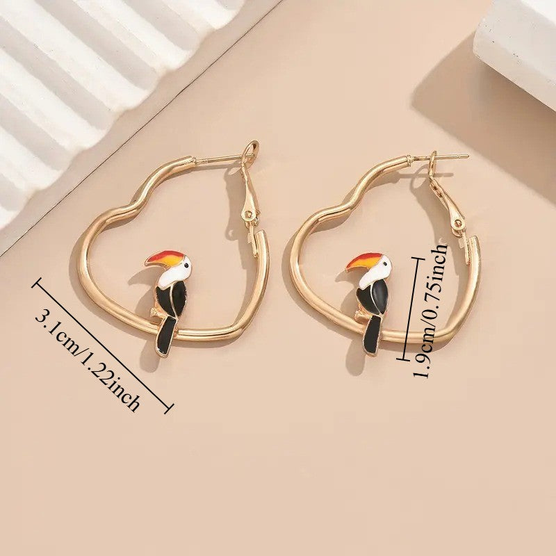 Vintage Toucan Heart Hoop Earrings