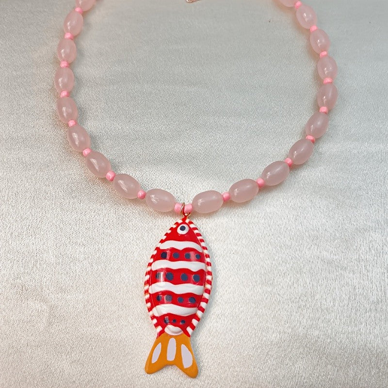 Boho Striped Fish Beaded Necklace