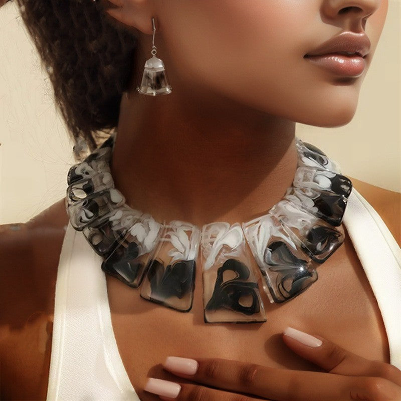 Classy Marbled Acrylic Collar Necklace