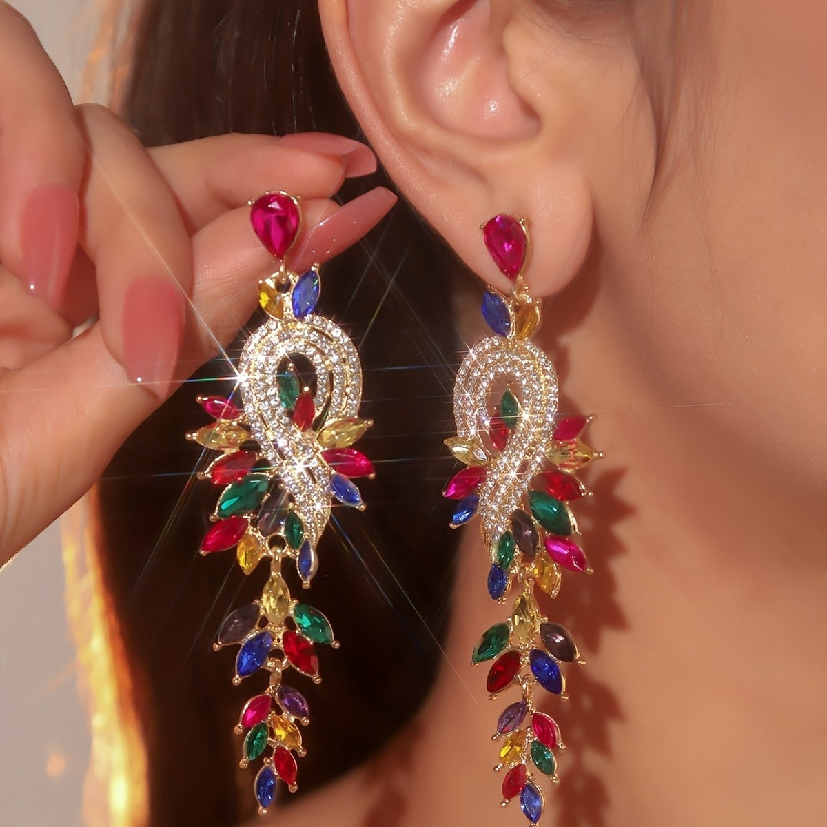 Elegant Multicolor Leaf Drop Earrings