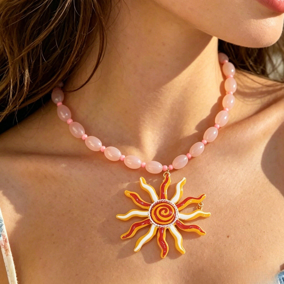 Elegant Mint Beaded Sun Necklace