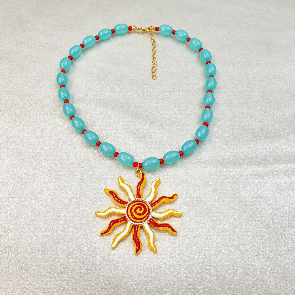 Elegant Mint Beaded Sun Necklace