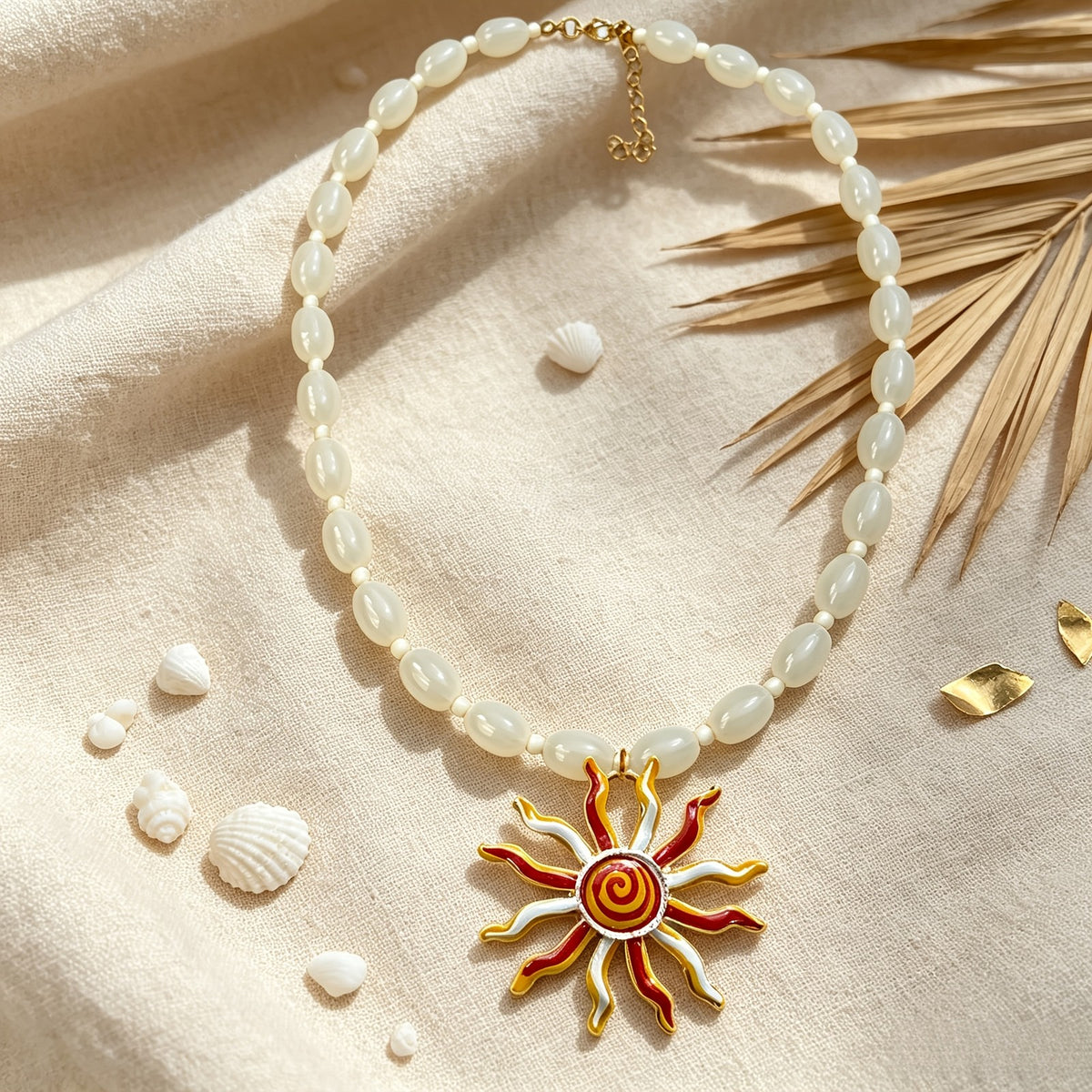 Elegant Mint Beaded Sun Necklace