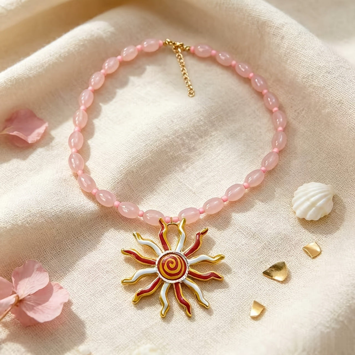 Elegant Mint Beaded Sun Necklace