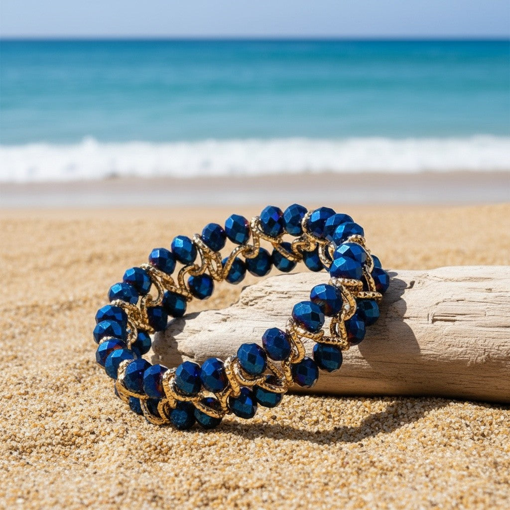 14k Boho Blue Crystal Bracelet