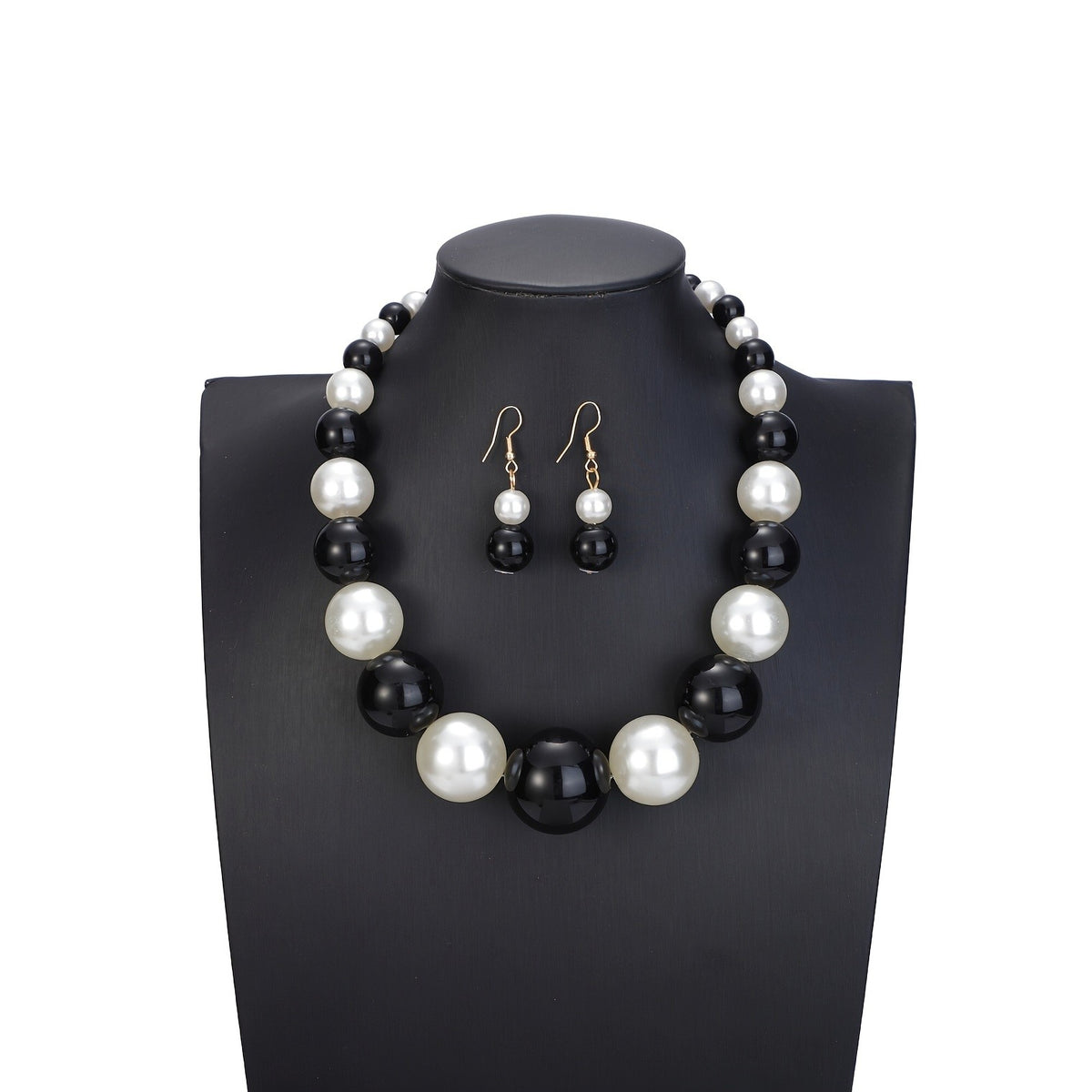 Boho Black & White Bead Necklace & Earring Set