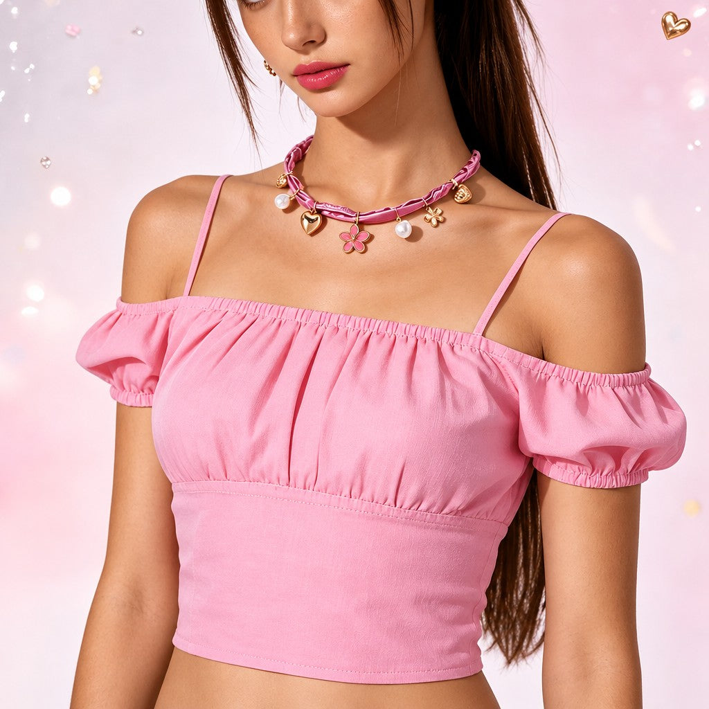 Boho Pink Floral Scarf Charm Necklace