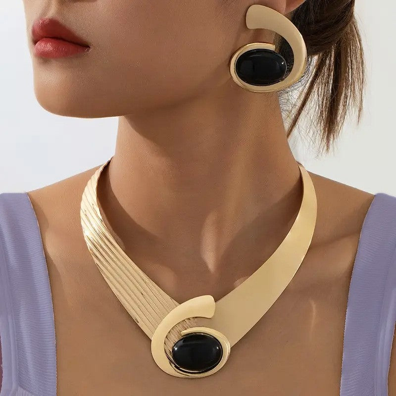 24k Elegant Turquoise Collar Necklace & Earring Set