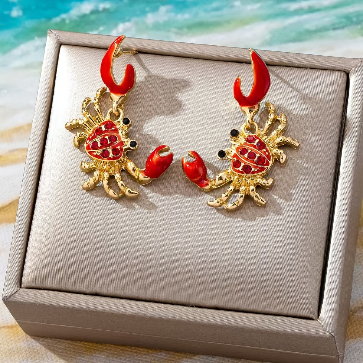18k Boho Red Crab Earrings