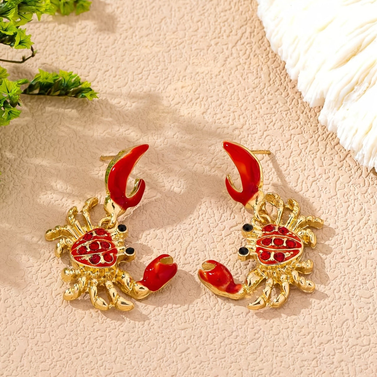 18k Boho Red Crab Earrings
