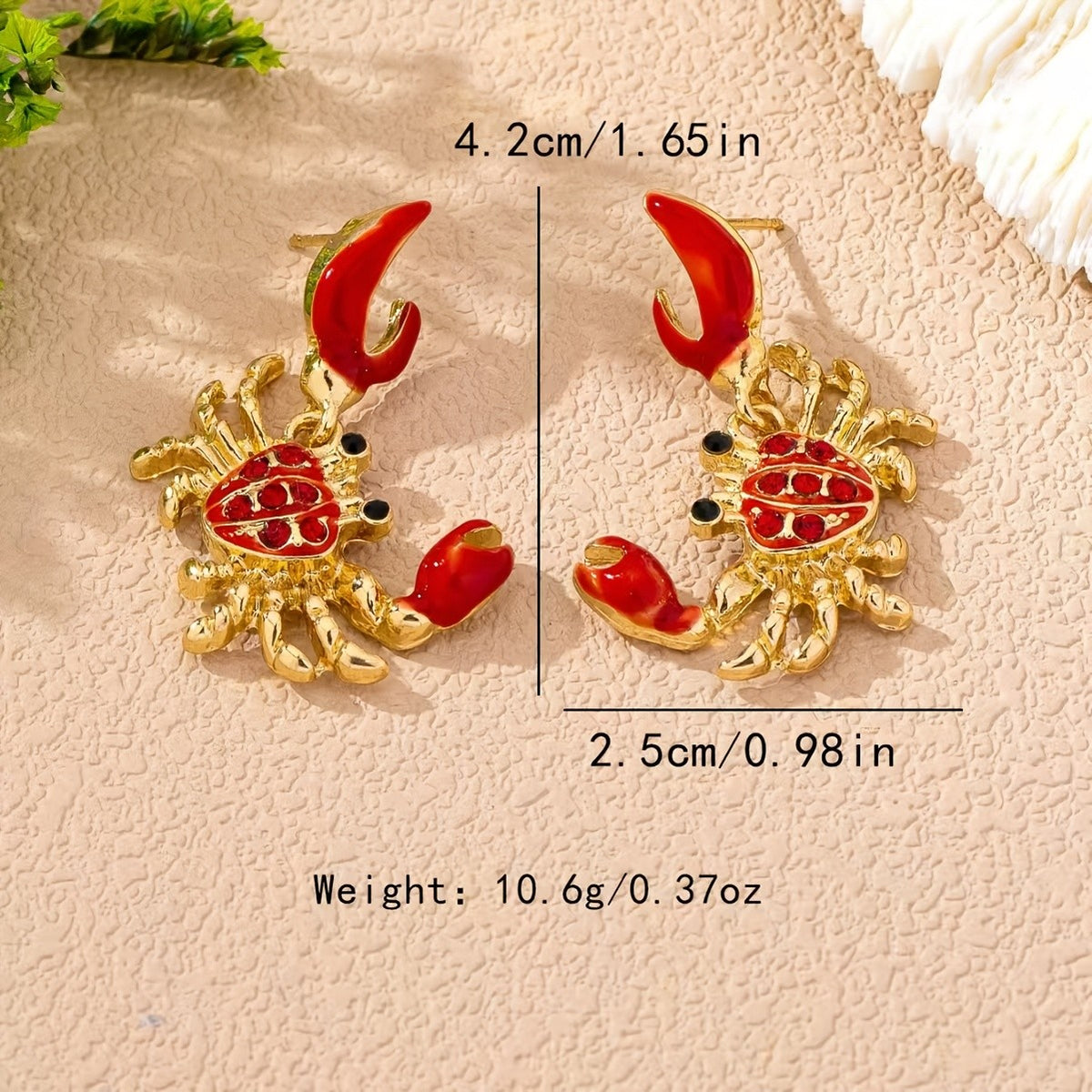 18k Boho Red Crab Earrings