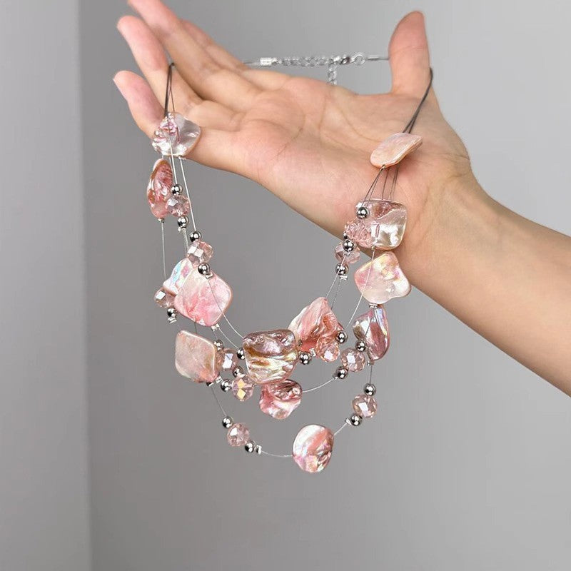 Boho Pink Irregular Shell Layered Necklace