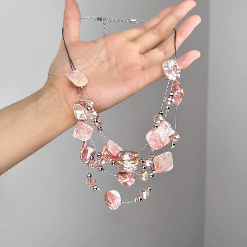 Boho Pink Irregular Shell Layered Necklace