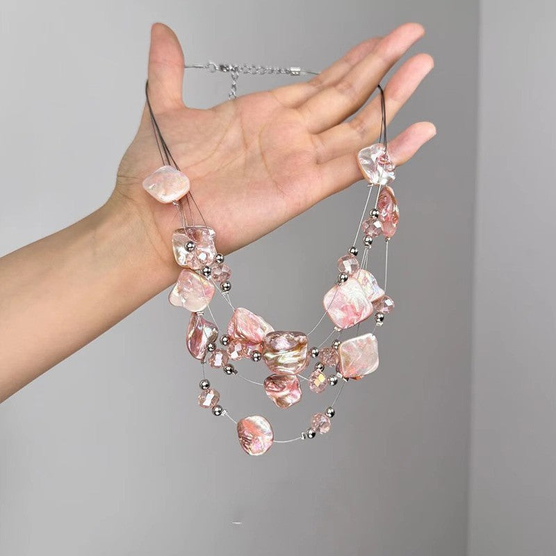 Boho Pink Irregular Shell Layered Necklace