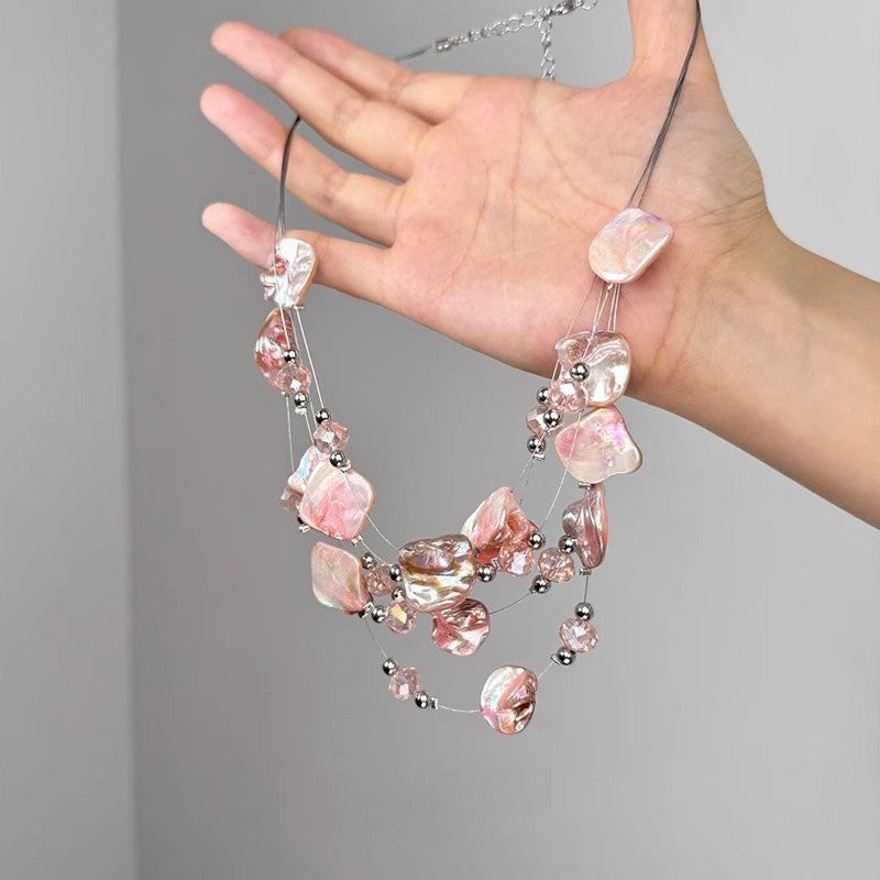 Boho Pink Irregular Shell Layered Necklace