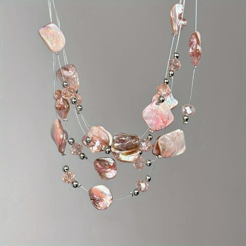 Boho Pink Irregular Shell Layered Necklace