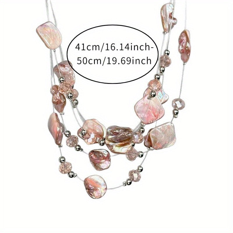 Boho Pink Irregular Shell Layered Necklace