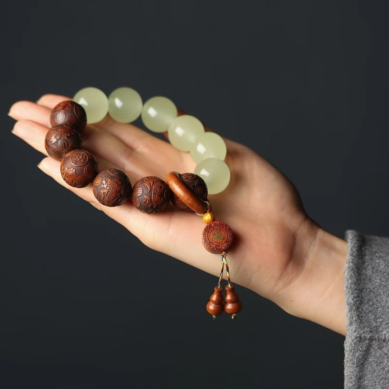 Vintage Carved Wood Imitation Jade Bracelet