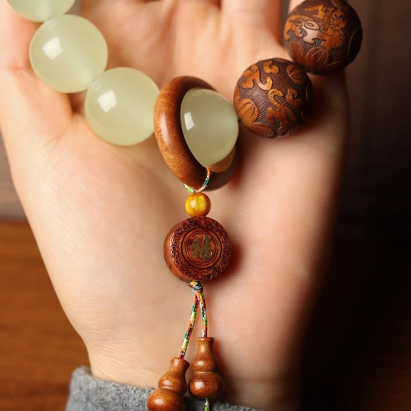 Vintage Carved Wood Imitation Jade Bracelet