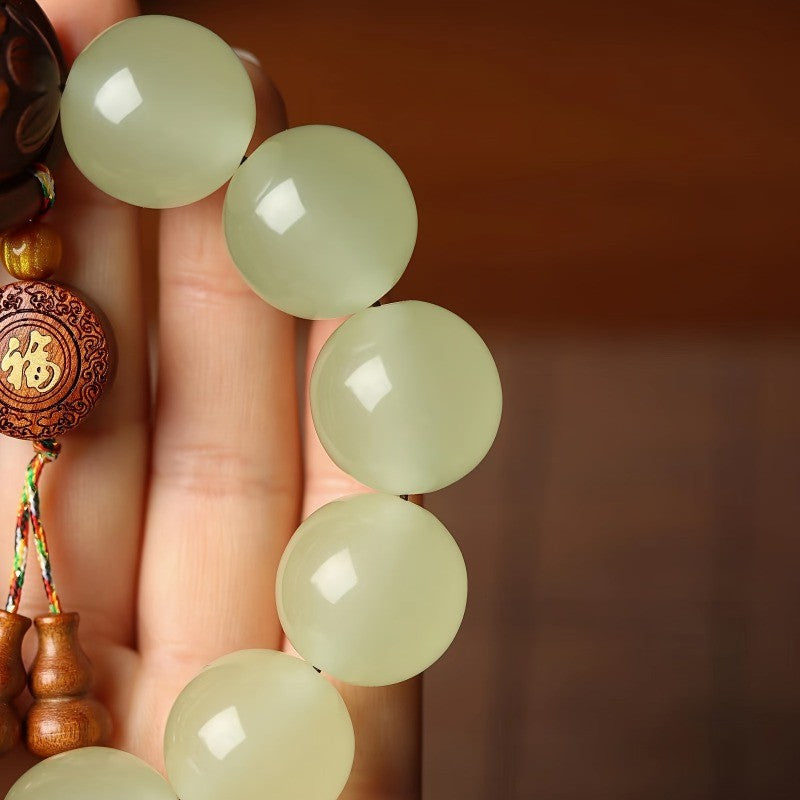 Vintage Carved Wood Imitation Jade Bracelet
