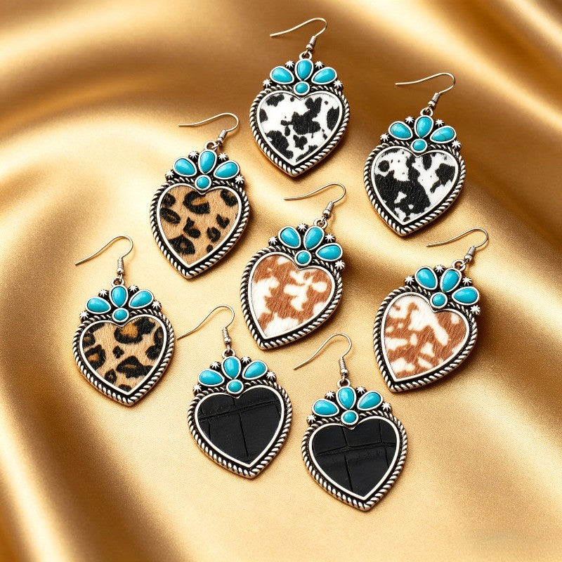 8pc Boho Turquoise Heart Earring Set