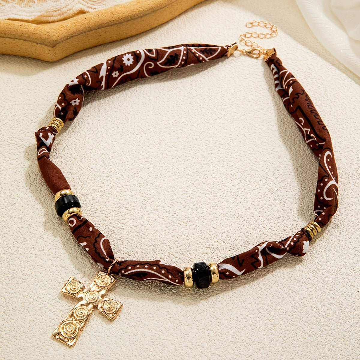 Boho Fabric Cross Pendant Necklace