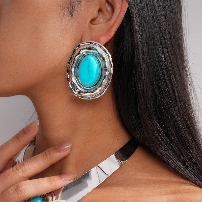 Boho Turquoise Collar Necklace, Ring, Bracelet & Earring Set