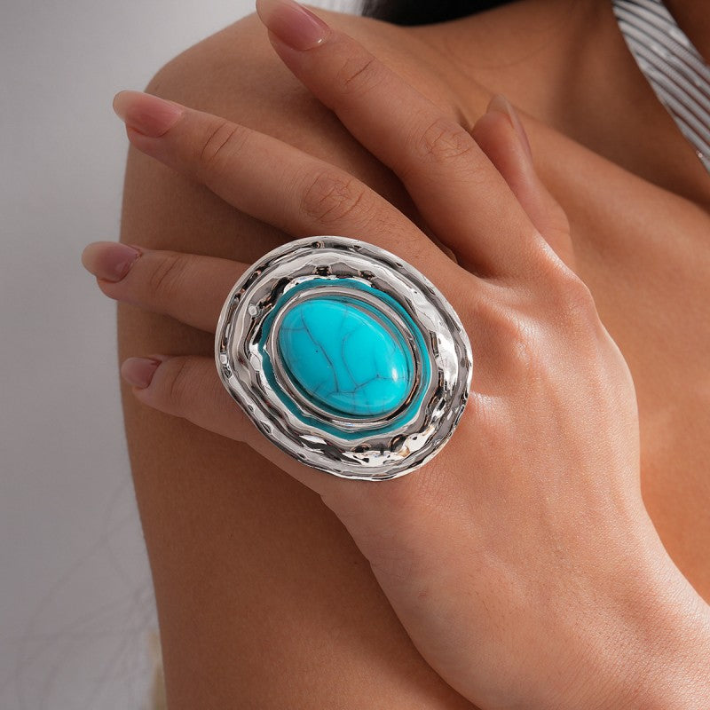 Boho Turquoise Collar Necklace, Ring, Bracelet & Earring Set