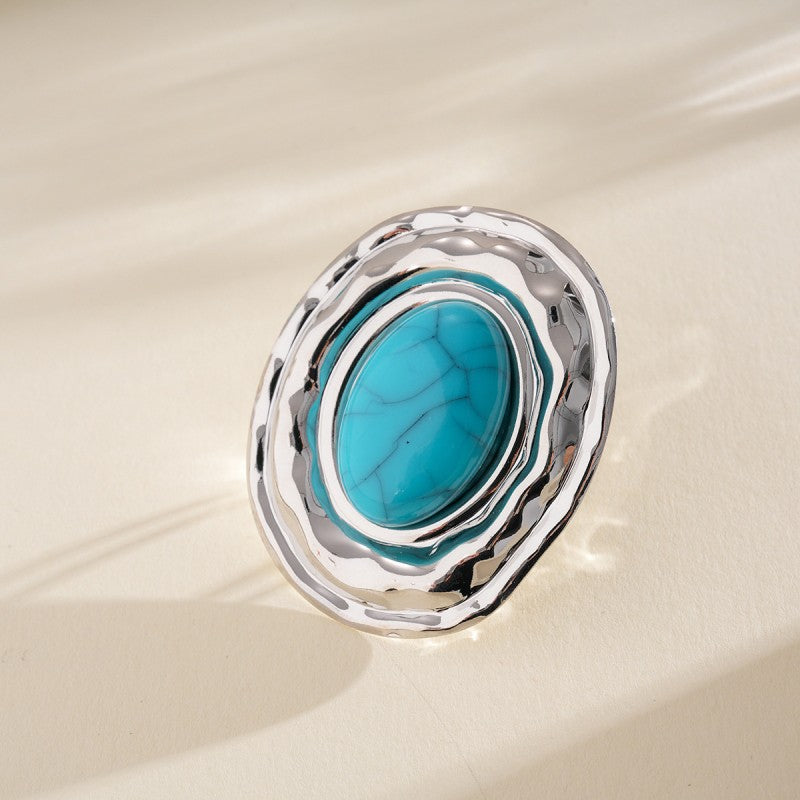 Boho Turquoise Collar Necklace, Ring, Bracelet & Earring Set