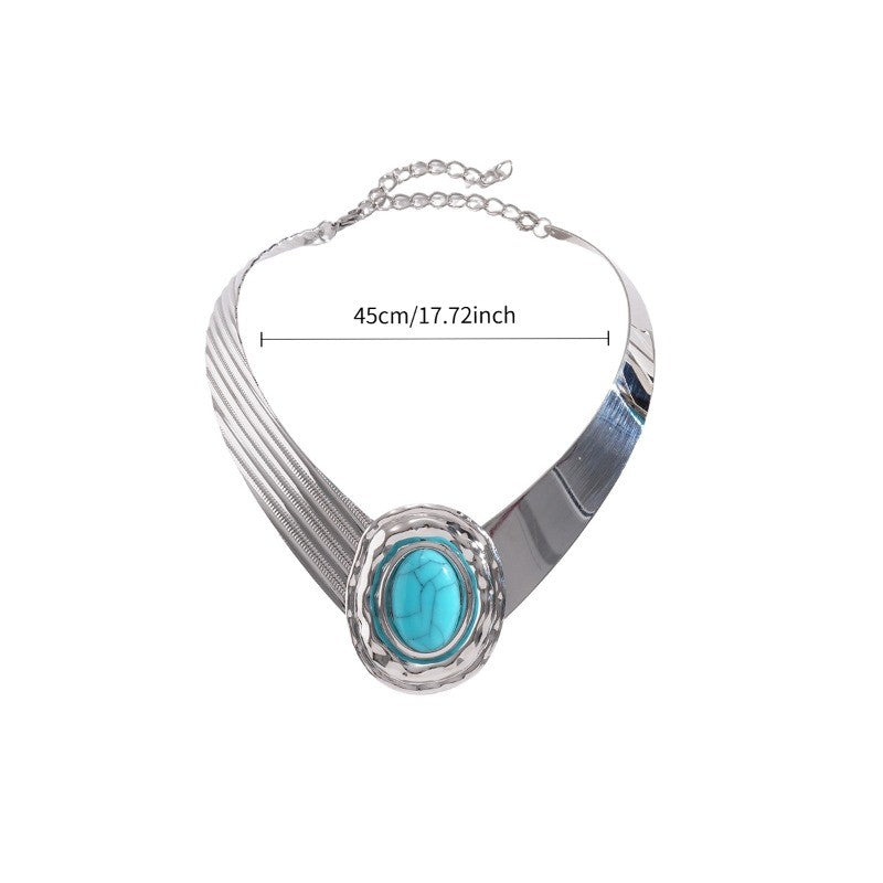 Boho Turquoise Collar Necklace, Ring, Bracelet & Earring Set