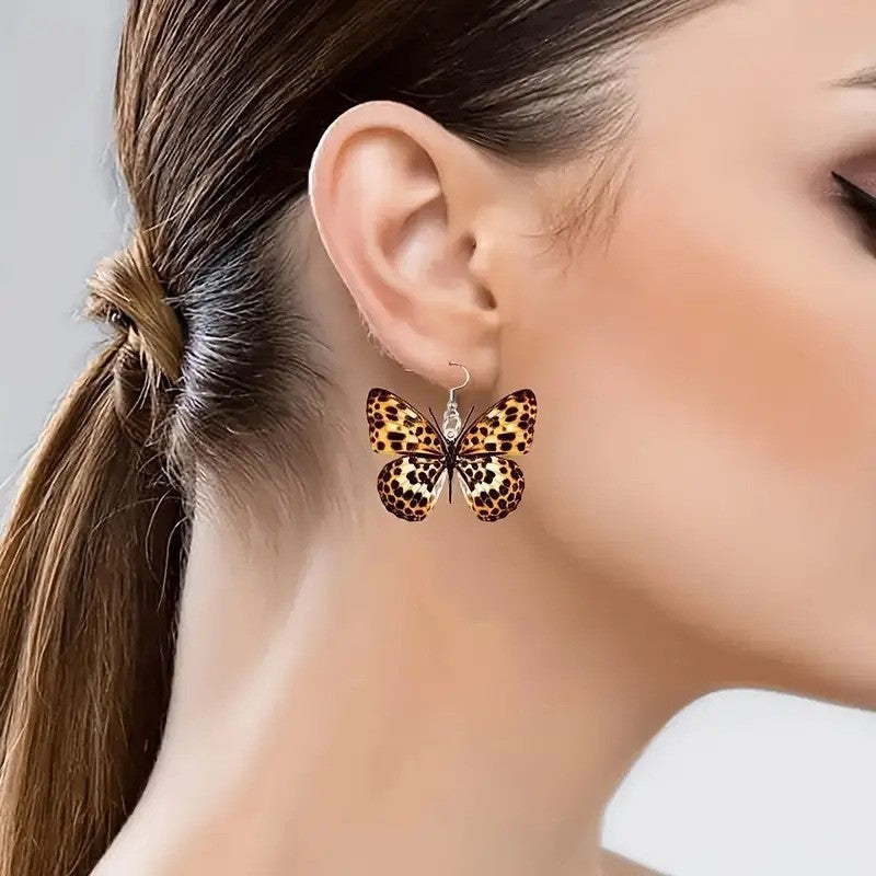 Boho Leopard Print Butterfly Earrings