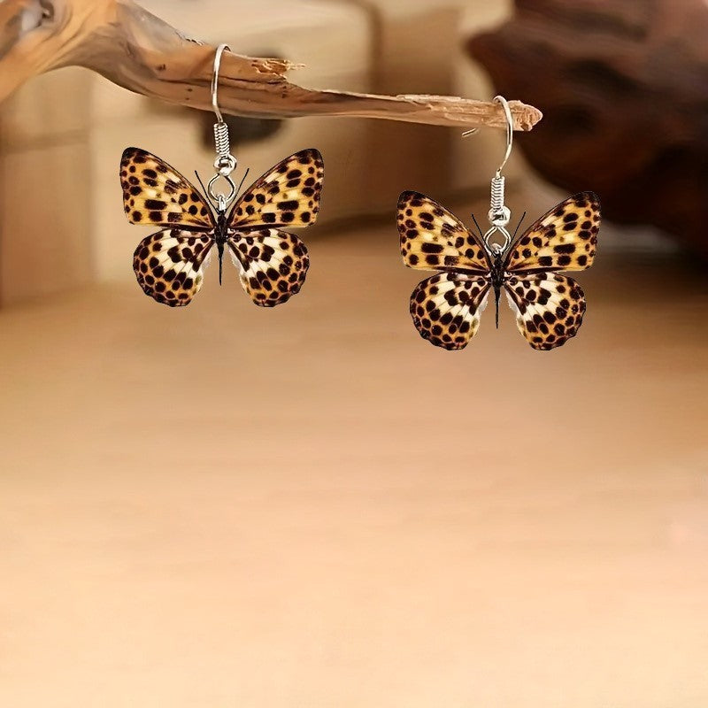Boho Leopard Print Butterfly Earrings