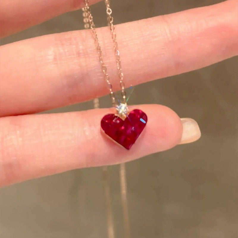 Dainty Ruby Red Heart Necklace